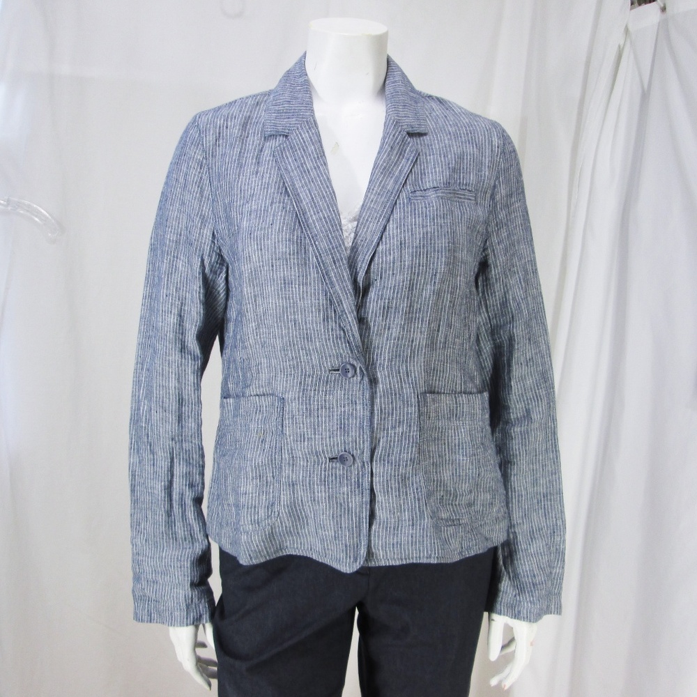 Eileen Fisher sz M Linen Striped Blazer/ Jacket